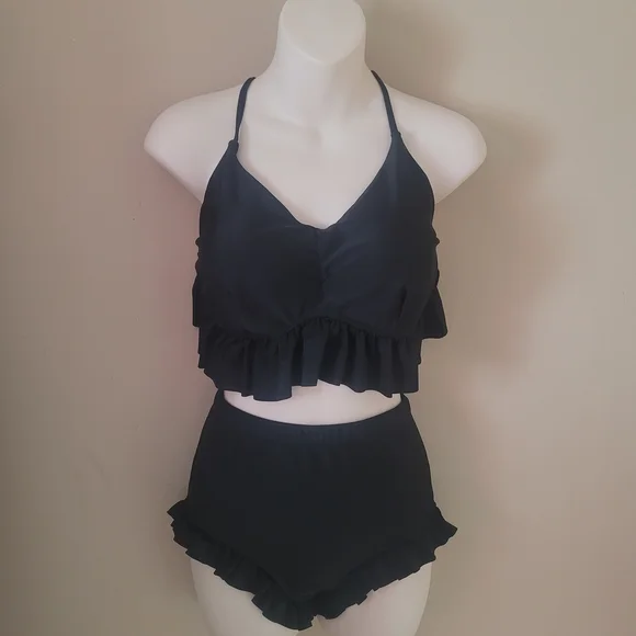 Black Ruffled Bikini Set - Picture 1 of 2
